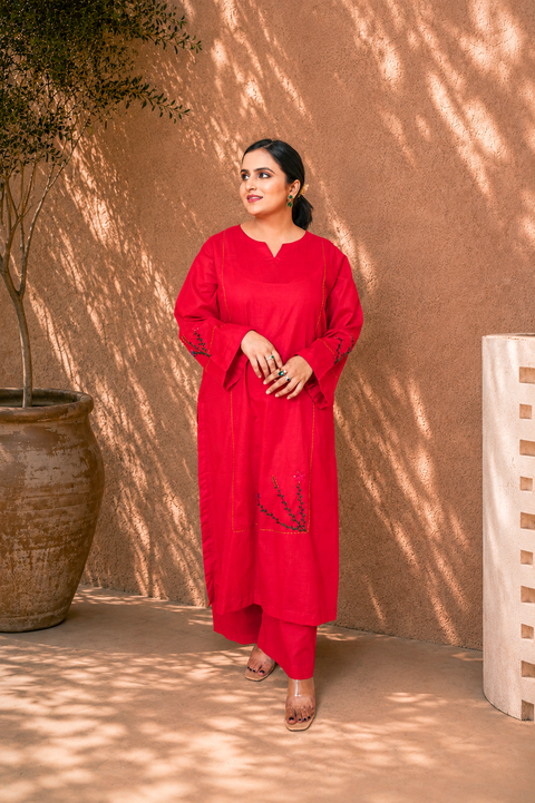 Bright Red Embroided – 2 Piece Lawn Suit