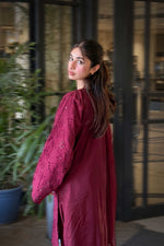 Maroon Cutwork Chikankaari Grace 3-Piece Suit