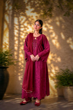 Maroon Cutwork Chikankaari Grace 3-Piece Suit