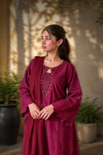 Maroon Cutwork Chikankaari Grace 3-Piece Suit