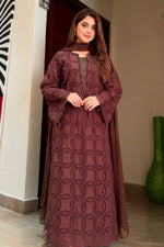 Mocha Dusk Chikankaari Grace 3-Piece Suit