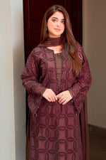 Mocha Dusk Chikankaari Grace 3-Piece Suit