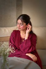 Maroon Cutwork Chikankaari Grace 3-Piece Suit