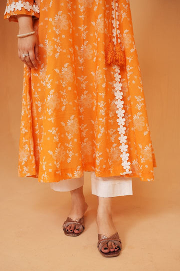 Zarqa Bright Orange Lace Lawn 2-Piece Suit
