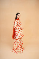 Beige Printed Lawn Suit with Gharara & Chiffon Dupatta