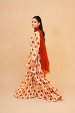 Beige Printed Lawn Suit with Gharara & Chiffon Dupatta