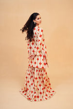 Beige Printed Lawn Suit with Gharara & Chiffon Dupatta