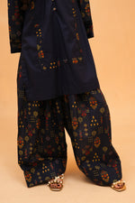 Navy Blue Printed Lawn Suit with Shocking Pink Chiffon Dupatta