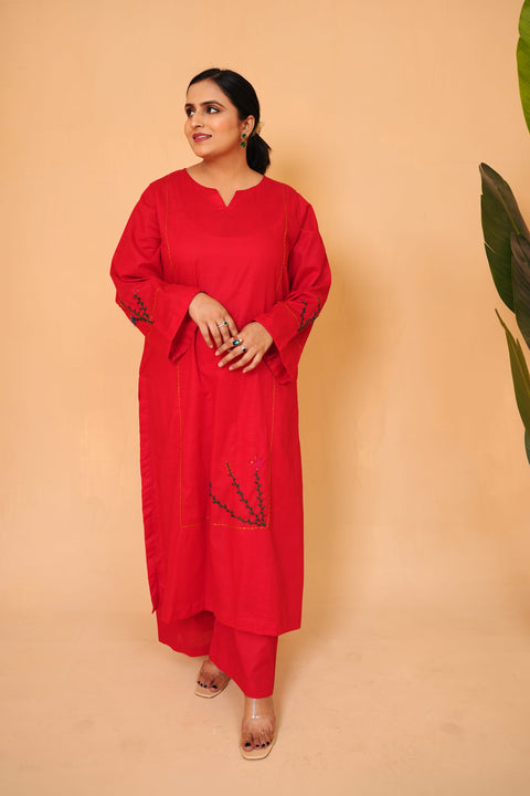 Bright Red Embroided – 2 Piece Lawn Suit