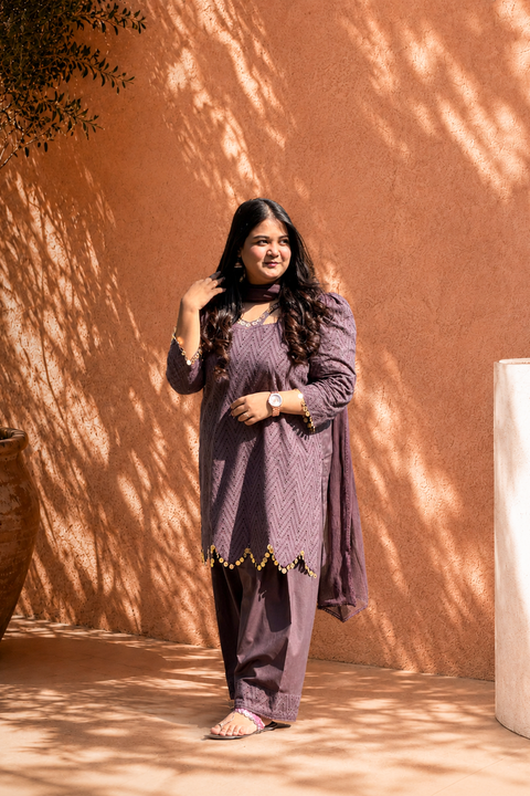 Muted Plum – 3 Piece Chikankari Suit