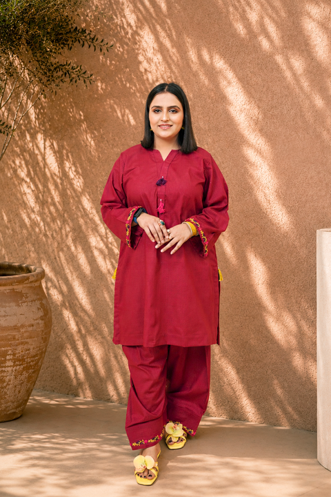 Maroon Handmade Embroidery – 2 Piece Lawn Suit