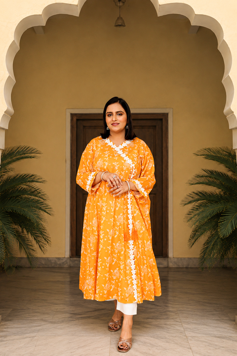 Zarqa Bright Orange Lace Lawn 2-Piece Suit