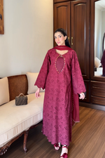 Maroon Cutwork Chikankaari Grace 3-Piece Suit