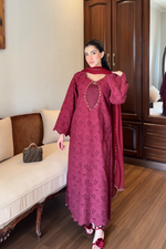 Maroon Cutwork Chikankaari Grace 3-Piece Suit