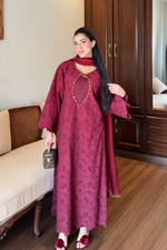 Maroon Cutwork Chikankaari Grace 3-Piece Suit
