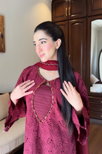 Maroon Cutwork Chikankaari Grace 3-Piece Suit