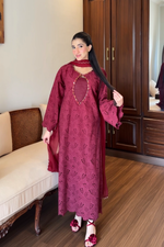 Maroon Cutwork Chikankaari Grace 3-Piece Suit