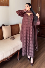 Mocha Dusk Chikankaari Grace 3-Piece Suit