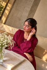 Maroon Cutwork Chikankaari Grace 3-Piece Suit