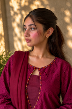 Maroon Cutwork Chikankaari Grace 3-Piece Suit
