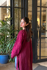 Maroon Cutwork Chikankaari Grace 3-Piece Suit