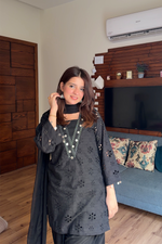 Midnight Black – Chikankari 3 Piece Suit