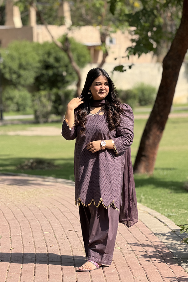 Muted Plum – 3 Piece Chikankari Suit