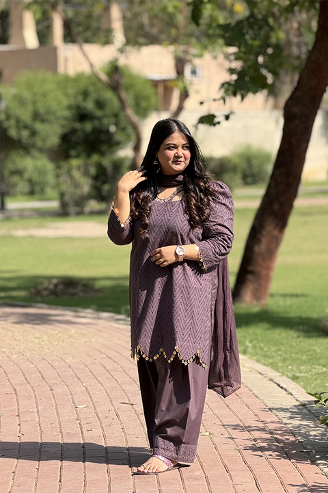 Muted Plum – 3 Piece Chikankari Suit